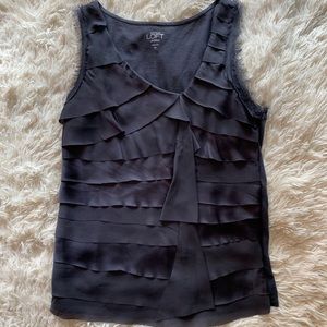 ann taylor petite ruffled gray tank top